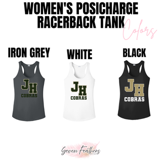 Jackson Heights Cobras Varsity Monogram Women's PosiCharge Racerback Tank in Iron Grey, White, and Black