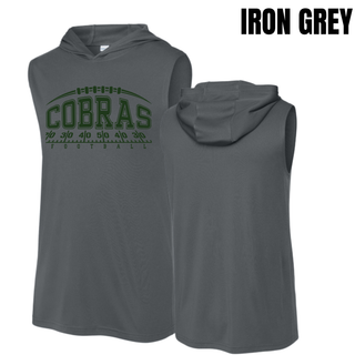 Iron grey Jackson Heights Cobras Yard Line Competitor Sleeveless Hoodie shown from front and back
