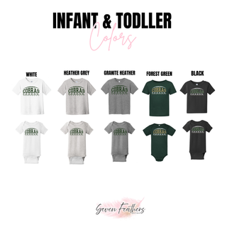 Jackson Heights Cobras Yard Line Football infant and toddler tops in white, heather grey, granite heather, forest green, and black