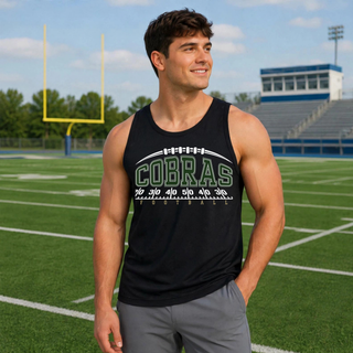 Male model wearing a black Jackson Heights Cobras Yard Line PosiCharge Competitor Tank
