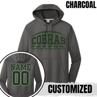 Charcoal Jackson Heights Cobras Yard Line Performance Fleece Hoodie with optional name and number on back