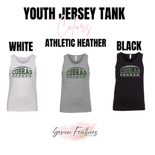Jackson Heights Cobras Yard Line Youth Jersey Tank color options in white, athletic heather, and black