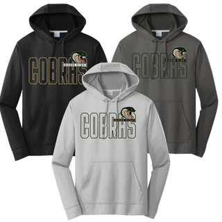Jackson Heights Jr. Cobras Bold Outline Mascot Performance Fleece Hoodie - Black, Charcoal, and Silver options
