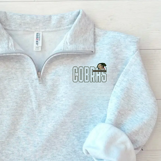 Jackson Heights Jr. Cobras Bold Outline Mascot NuBlend Fleece Quarter-Zip - Ash Grey, close up