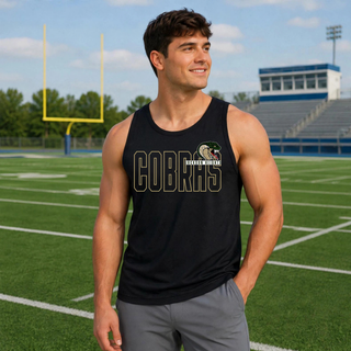 Jackson Heights Jr. Cobras Bold Outline Mascot PosiCharge Competitor Tank in black, front view on model