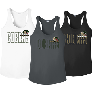 Jackson Heights Jr. Cobras Bold Outline Mascot Women's PosiCharge Racerback Tank - White, Iron Grey, and Black