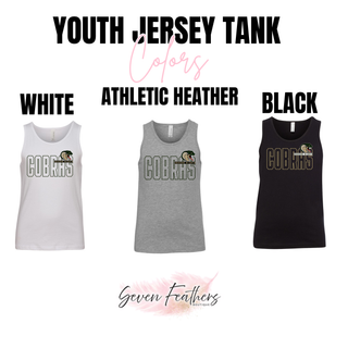 Jackson Heights Jr. Cobras Bold Outline Mascot Youth Jersey Tank - White, Athletic Heather Grey, and Black