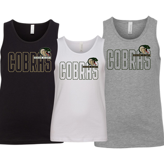 Jackson Heights Jr. Cobras Bold Outline Mascot Youth Jersey Tank - Black, White, and Athletic Heather Grey
