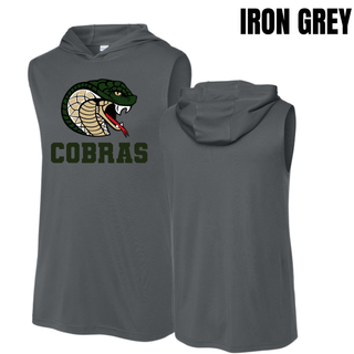 Jackson Heights Jr. Cobras Coiled Mascot Competitor Sleeveless Hoodie in Iron Grey, flat front and back view