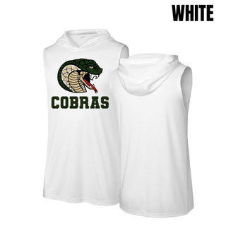 Jackson Heights Jr. Cobras Coiled Mascot Competitor Sleeveless Hoodie in White, flat front and back view