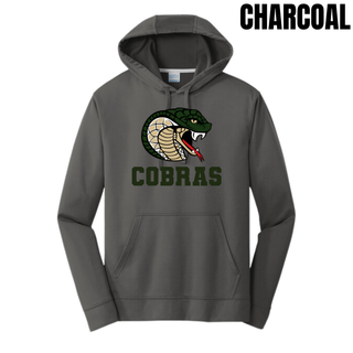 Jackson Heights Cobras Coiled Mascot Performance Fleece Hoodie in black, front view