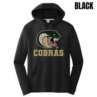 Jackson Heights Cobras Coiled Mascot Performance Fleece Hoodie in silver, front view