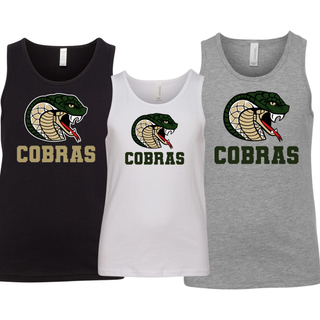 Jackson Heights Jr. Cobras Coiled Mascot Youth Jersey Tank shown in Black, White, and Athletic Heather Grey
