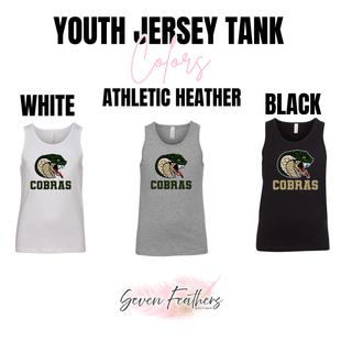 Jackson Heights Jr. Cobras Coiled Mascot Youth Jersey Tank shown in Black, White, and Athletic Heather Grey