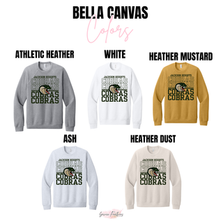Jackson Heights Cobras Stacked Logo Top, Bella Canvas color options