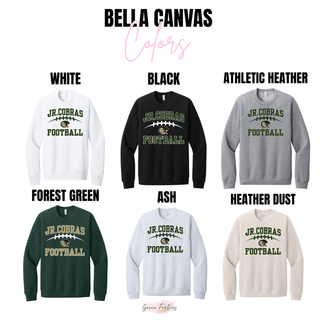 Bella Canvas Jackson Heights Jr. Cobras Victory Arch crewnecks in six garment colors