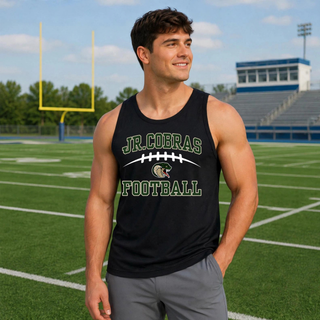 Male model wearing a black Jackson Heights Jr. Cobras Victory Arch PosiCharge Competitor tank