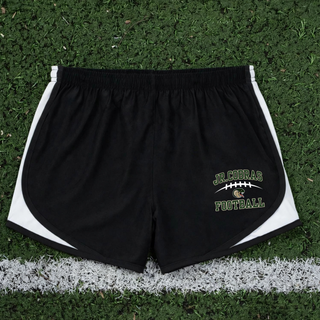Black and white Jackson Heights Jr. Cobras Victory Arch women’s Cadence performance shorts