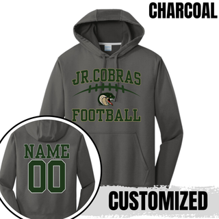 Charcoal Jackson Heights Jr. Cobras Victory Arch performance hoodie with optional back name and number