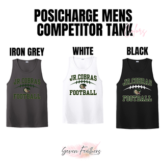 Iron Grey, White, and black Jackson Heights Jr. Cobras Victory Arch men’s PosiCharge Competitor tanks