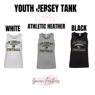 Jackson Heights Jr. Cobras Victory Arch youth jersey tank color options in White, Athletic Heather, and Black