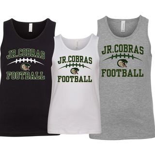 Black, White, and Athletic Heather Jackson Heights Jr. Cobras Victory Arch youth jersey tanks