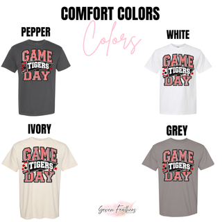 Jeff West Tigers Game Day Pennant Top Comfort Colors color options: Pepper, White, Ivory, Grey