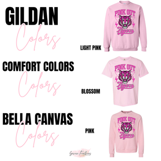 Jeff West Tigers Pink Out top shown in Gildan Light Pink, Comfort Colors Blossom, and Bella Canvas Pink