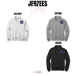 Jr. Panthers Spirit and Poms fleece quarter-zip colors in Ash Grey, Oxford, and Black