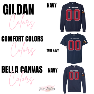 Jr. Vikings custom number jersey Gildan Comfort Colors and Bella Canvas color options navy true navy
