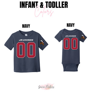 Jr. Vikings custom number jersey infant and toddler color option navy
