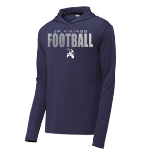 Navy Sport-Tek PosiCharge Competitor Hoodie with JR. VIKINGS FOOTBALL chrome text and Viking logo on front