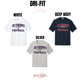 Jr. Vikings Football classic lace dri-fit performance top color chart in white, deep navy, and silver
