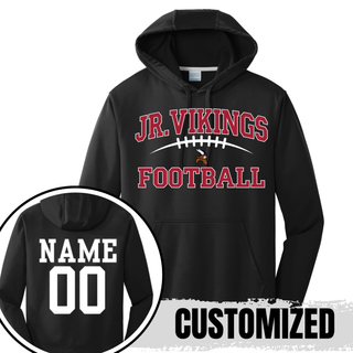 Black Jr. Vikings Football classic lace performance hoodie showing customized name and number 00 on back

