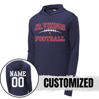 Sport-Tek navy PosiCharge Competitor Hoodie Jr. Vikings Football Classic Lace design with custom name and number on back
