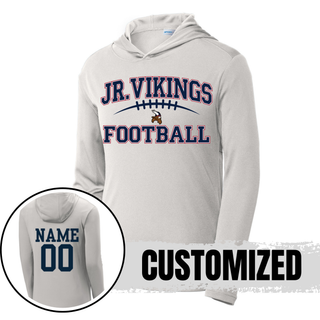 Sport-Tek silver PosiCharge Competitor Hoodie Jr. Vikings Football Classic Lace design with custom name and number on back
