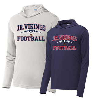 Sport-Tek PosiCharge Competitor Hoodie silver and navy Jr. Vikings Football Classic Lace football arc and viking mascot
