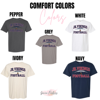 Comfort Colors 1717 Jr. Vikings Football classic lace tee in pepper, white, grey, ivory, and navy

