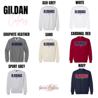 Gildan Jr. Vikings Football kickoff crewneck in ash grey, white, graphite heather, sand, cardinal red, sport grey, navy
