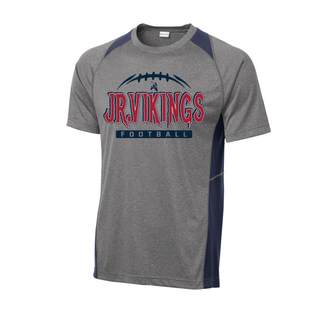heather grey and navy Sport-Tek colorblock contender tee with jr. vikings football nation design and football graphic
