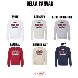 Bella Canvas chart for jr. vikings football nation top in white, ash grey, athletic heather, cardinal, heather dust, navy
