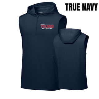 True Navy sleeveless hooded quarter-zip with the Junior Vikings Wrestling logo on the left chest, shown front and back