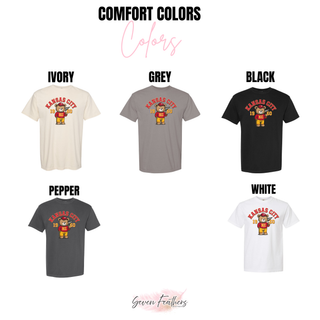 Kansas City football bear Comfort Colors short sleeve tops in five colors