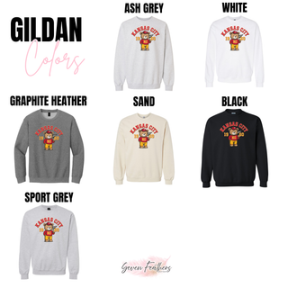 Kansas City football bear Gildan crewneck sweatshirt color options