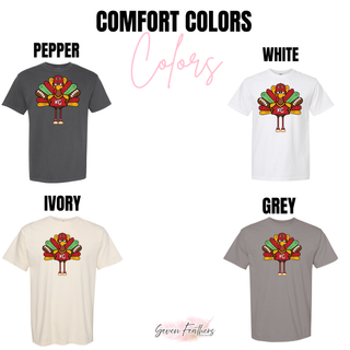KC Football Turkey Graphic Top styled on model in White