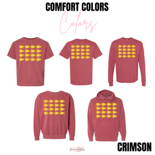 KC Pennant Repeat Comfort Colors Crimson tee, long sleeve, crewneck, and hoodie garment options
