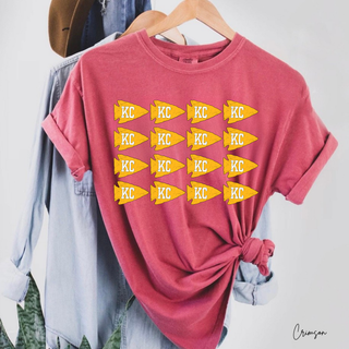 KC Pennant Repeat Comfort Colors Crimson tee with gold and white KC pennant pattern graphic
