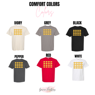 KC Pennant Repeat Comfort Colors tee in ivory, grey, black, pepper, red, and white
