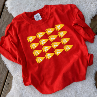 KC Pennant Repeat Comfort Colors tee in red with gold and white KC pennant pattern graphic

