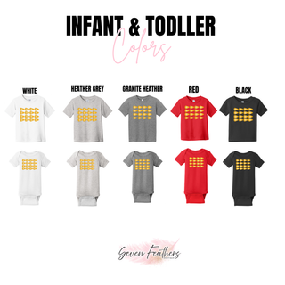 KC Pennant Repeat infant and toddler tee and onesie in white, heather grey, granite heather, red, and black
